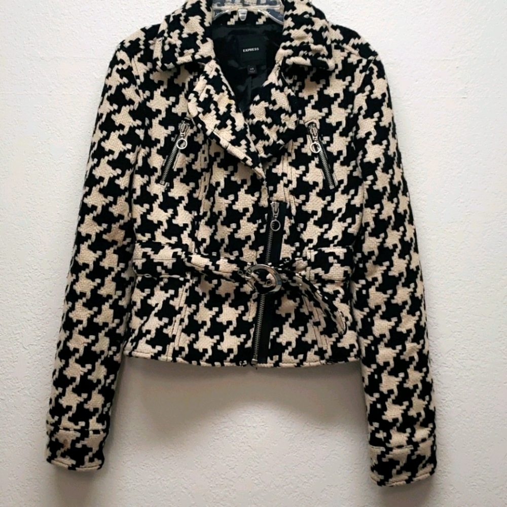 NWOT Express Wool Cropped Jacket black/cream XS